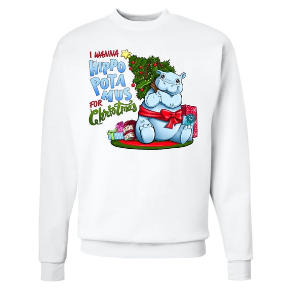 Inktastic I Wanna Hippopotamus for Christmas Cute Hippo Adult Sweatshirt