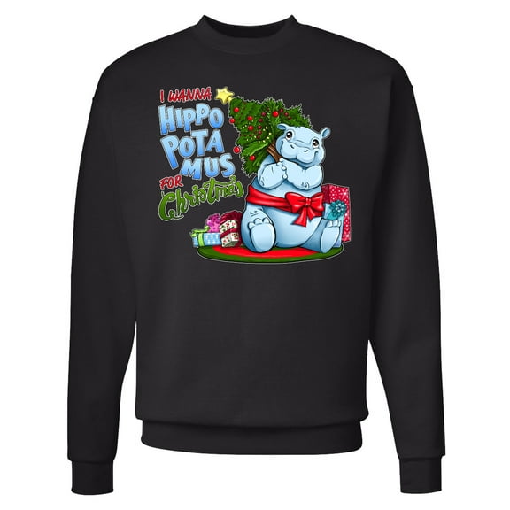 Inktastic I Wanna Hippopotamus for Christmas Cute Hippo Adult Sweatshirt