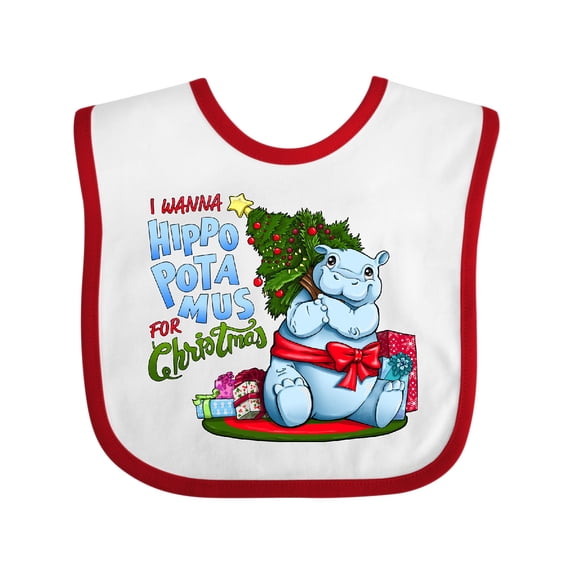 Inktastic I Wanna Hippopotamus for Christmas Cute Hippo Boys or Girls Baby Bib