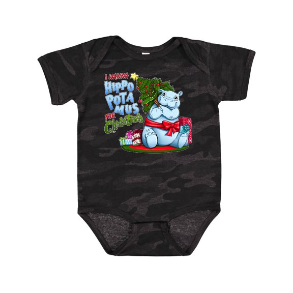 Inktastic I Wanna Hippopotamus for Christmas Cute Hippo Boys or Girls Baby Bodysuit