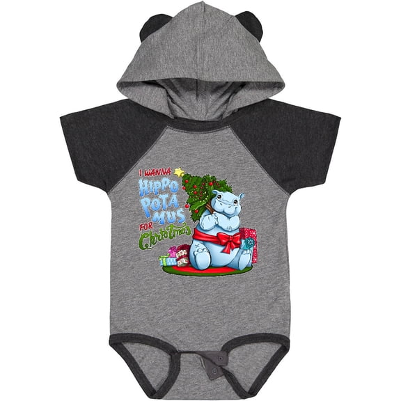 Inktastic I Wanna Hippopotamus for Christmas Cute Hippo Boys or Girls Baby Bodysuit