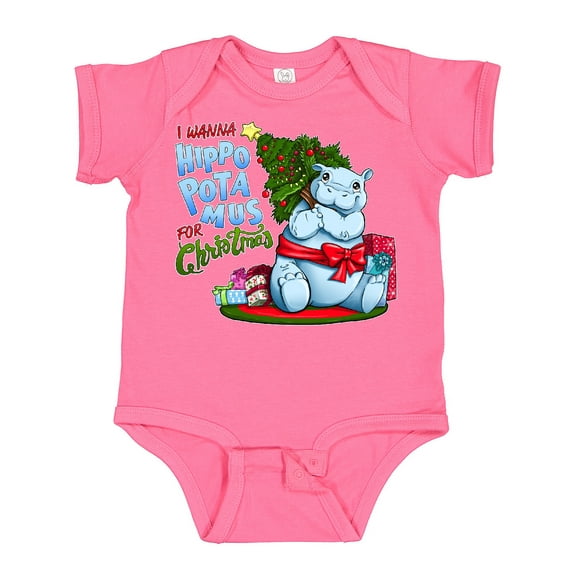 Inktastic I Wanna Hippopotamus for Christmas Cute Hippo Boys or Girls Baby Bodysuit