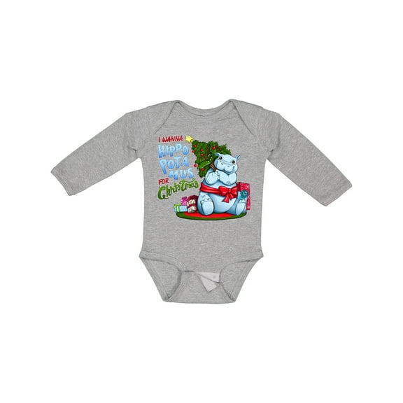 Inktastic I Wanna Hippopotamus for Christmas Cute Hippo Boys or Girls Long Sleeve Baby Bodysuit