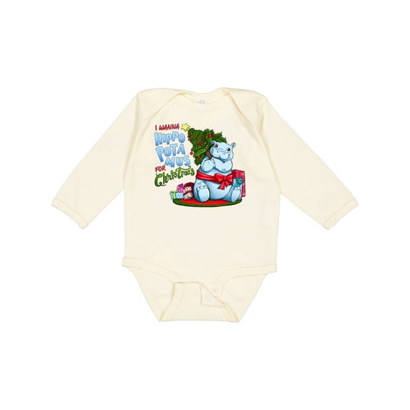 Inktastic I Wanna Hippopotamus for Christmas Cute Hippo Boys or Girls Long Sleeve Baby Bodysuit