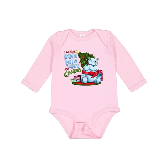 Inktastic I Wanna Hippopotamus for Christmas Cute Hippo Boys or Girls Long Sleeve Baby Bodysuit