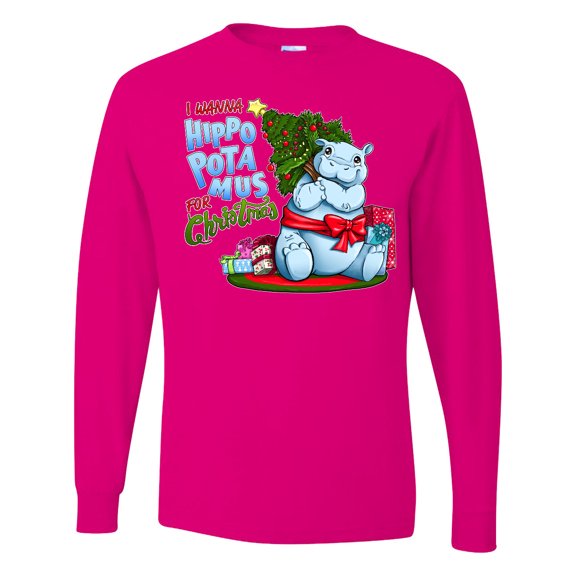 Inktastic I Wanna Hippopotamus for Christmas Cute Hippo Long Sleeve T-Shirt