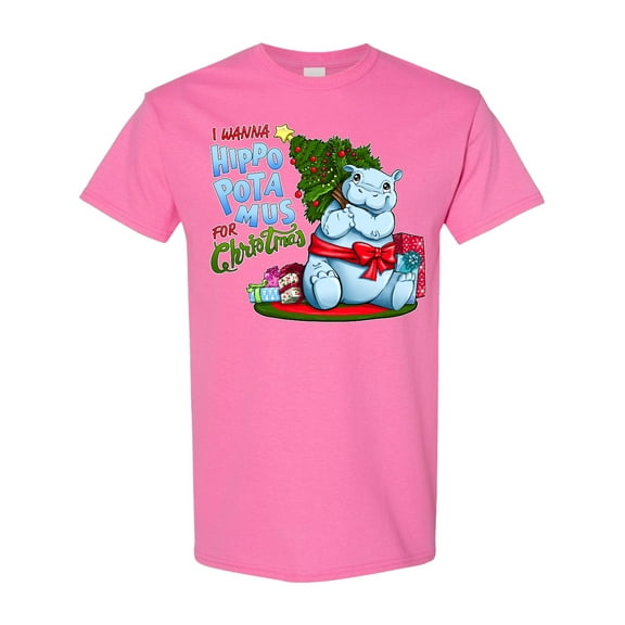 Inktastic I Wanna Hippopotamus for Christmas Cute Hippo T-Shirt