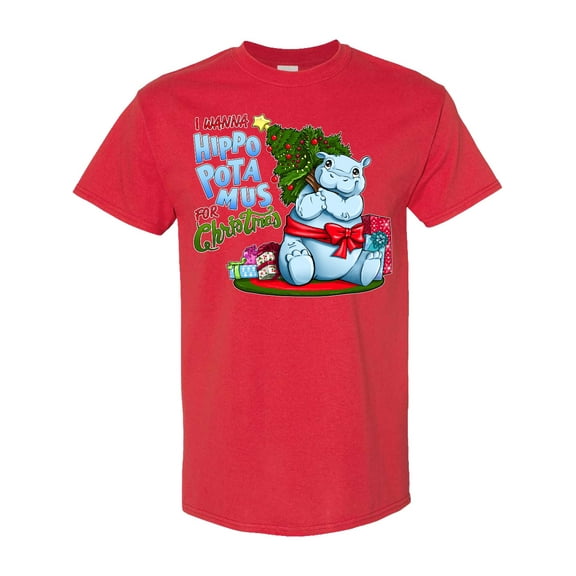 Inktastic I Wanna Hippopotamus for Christmas Cute Hippo T-Shirt