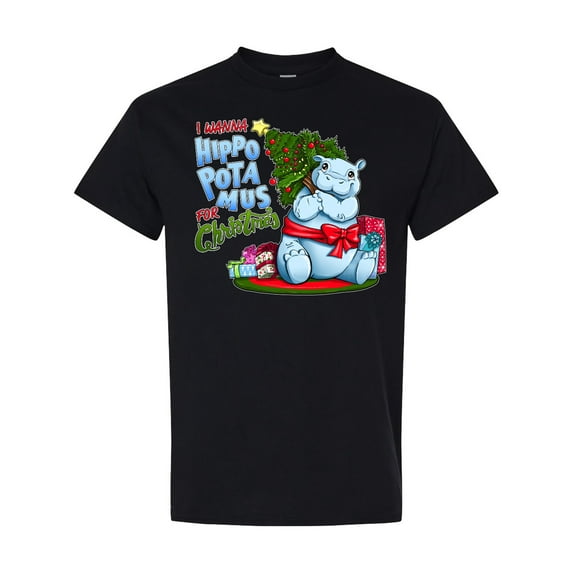 Inktastic I Wanna Hippopotamus for Christmas Cute Hippo T-Shirt