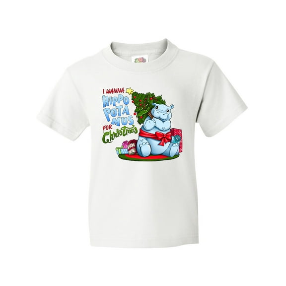 Inktastic I Wanna Hippopotamus for Christmas Cute Hippo Youth T-Shirt