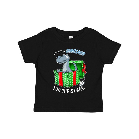 Inktastic I Want a Dinosaur for Christmas in Green and Red Gift Box Boys or Girls Toddler T-Shirt