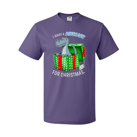 Inktastic I Want a Dinosaur for Christmas in Green and Red Gift Box T-Shirt