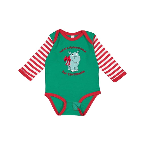 Inktastic I Want a Hippopotamus for Christmas Boys or Girls Long Sleeve Baby Bodysuit
