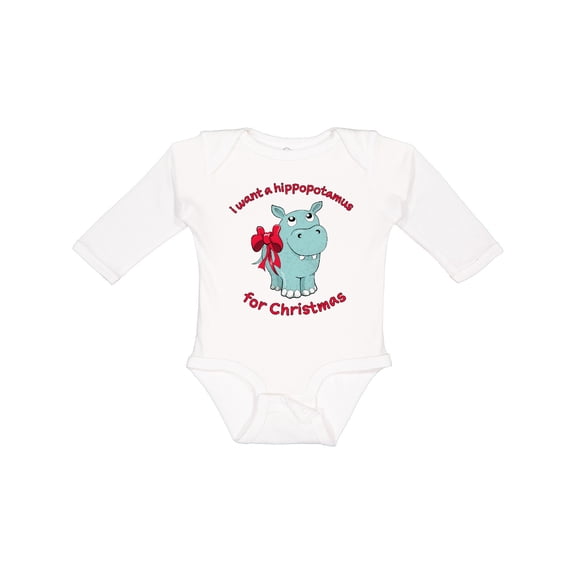 Inktastic I Want a Hippopotamus for Christmas Boys or Girls Long Sleeve Baby Bodysuit