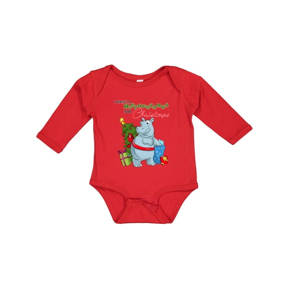 Inktastic I Want a Hippopotamus for Christmas Boys or Girls Long Sleeve Baby Bodysuit