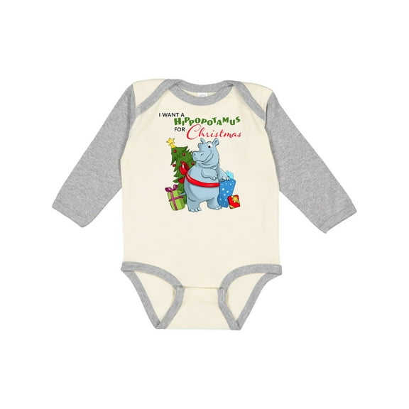 Inktastic I Want a Hippopotamus for Christmas Boys or Girls Long Sleeve Baby Bodysuit
