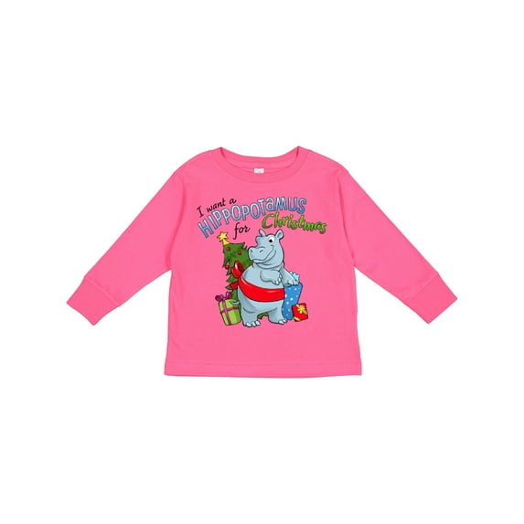 Inktastic I Want a Hippopotamus for Christmas Boys or Girls Long Sleeve Toddler T-Shirt