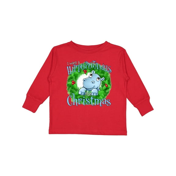 Inktastic I Want a Hippopotamus for Christmas Boys or Girls Long Sleeve Toddler T-Shirt