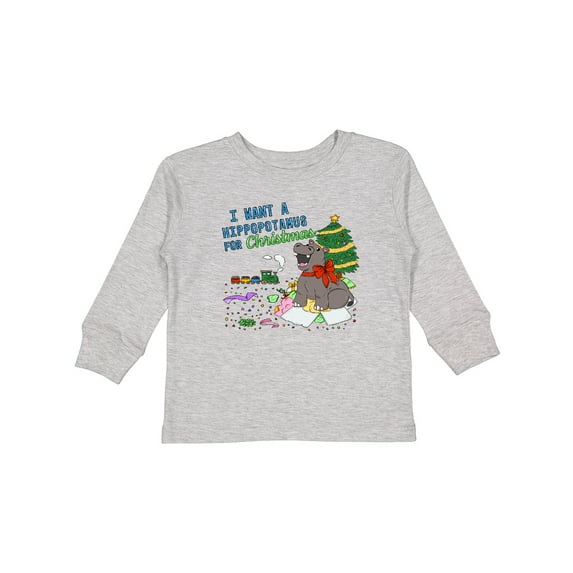 Inktastic I Want a Hippopotamus for Christmas Boys or Girls Long Sleeve Toddler T-Shirt