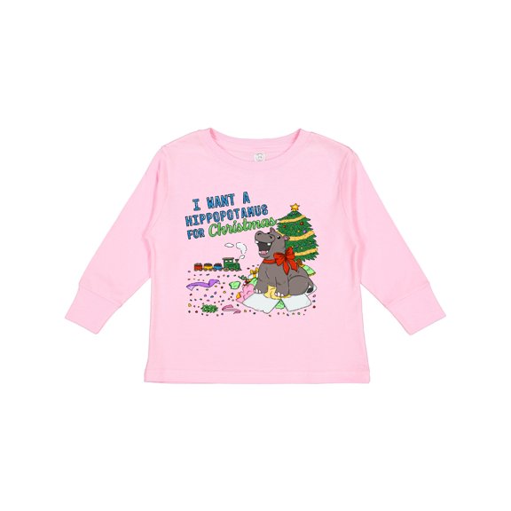 Inktastic I Want a Hippopotamus for Christmas Boys or Girls Long Sleeve Toddler T-Shirt