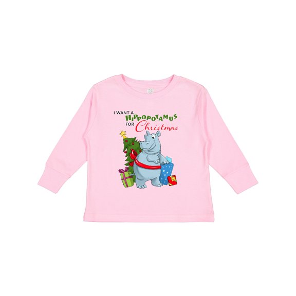 Inktastic I Want a Hippopotamus for Christmas Boys or Girls Long Sleeve Toddler T-Shirt