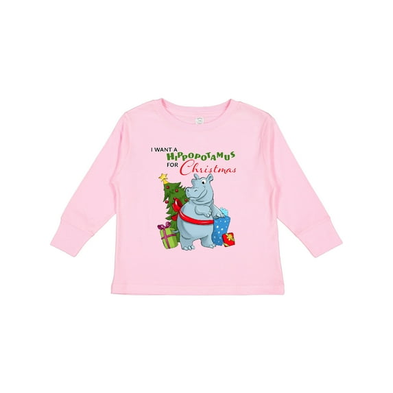 Inktastic I Want a Hippopotamus for Christmas Boys or Girls Long Sleeve Toddler T-Shirt