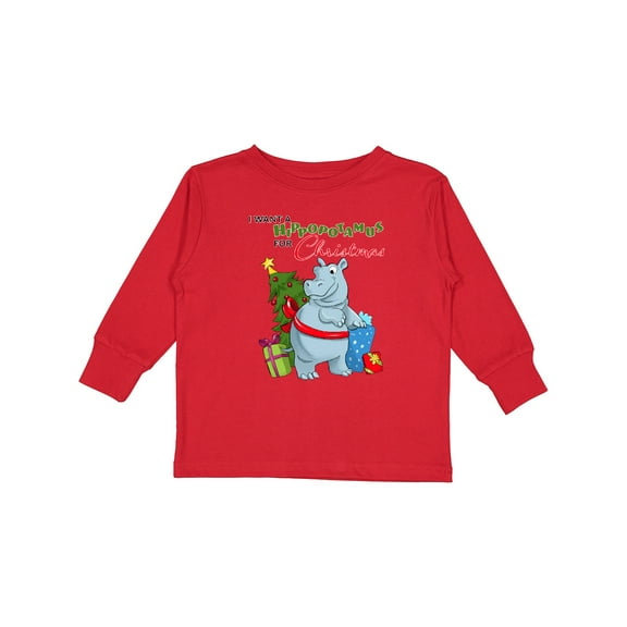 Inktastic I Want a Hippopotamus for Christmas Boys or Girls Long Sleeve Toddler T-Shirt