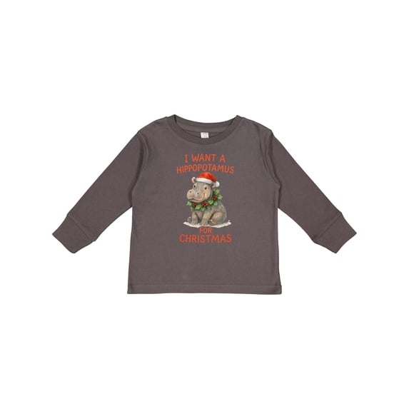 Inktastic I Want a Hippopotamus for Christmas Cute Holiday Boys or Girls Long Sleeve Toddler T-Shirt