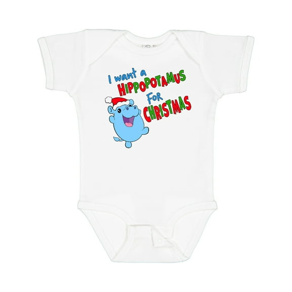Inktastic I Want a Hippopotamus for Christmas Cute Stuffed Hippo Boys or Girls Baby Bodysuit