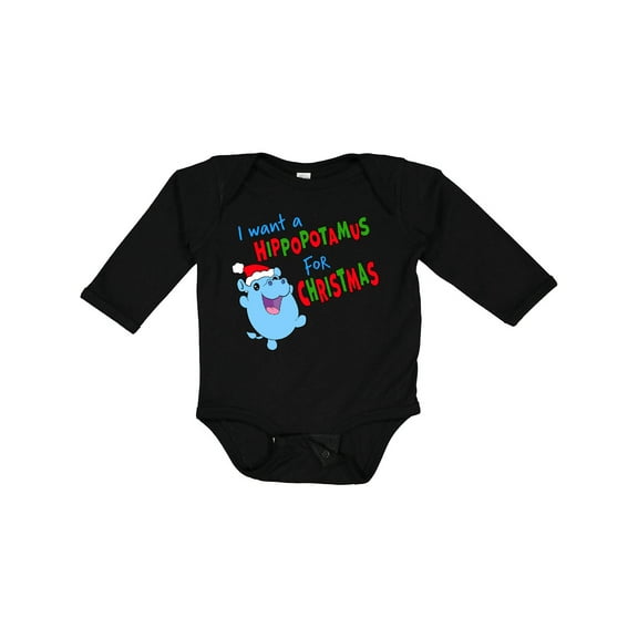 Inktastic I Want a Hippopotamus for Christmas Cute Stuffed Hippo Boys or Girls Long Sleeve Baby Bodysuit