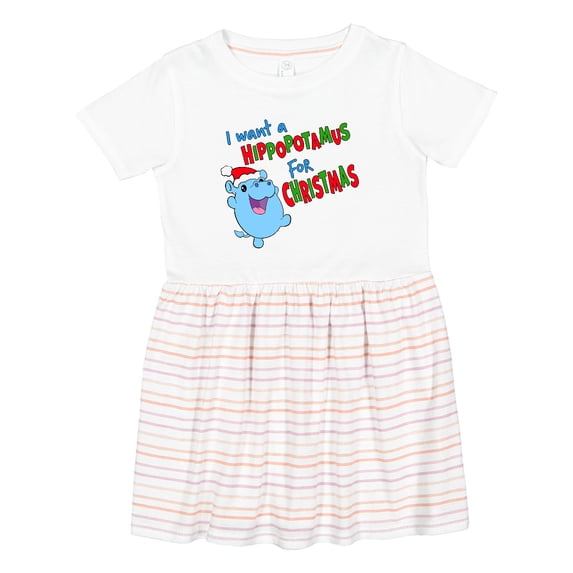 Inktastic I Want a Hippopotamus for Christmas Cute Stuffed Hippo Girls Toddler Dress
