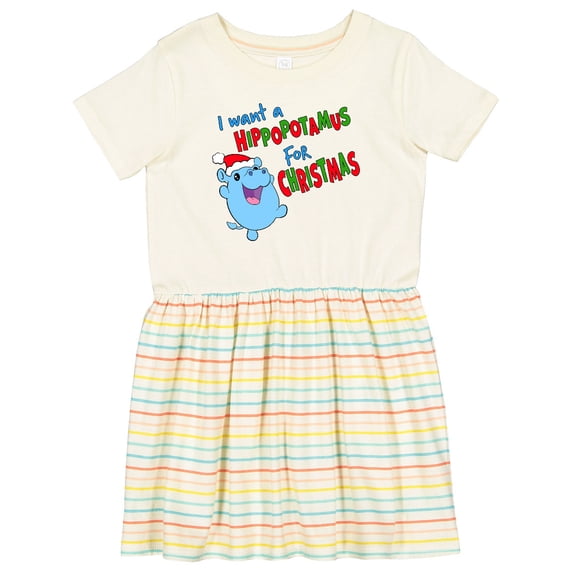 Inktastic I Want a Hippopotamus for Christmas Cute Stuffed Hippo Girls Toddler Dress