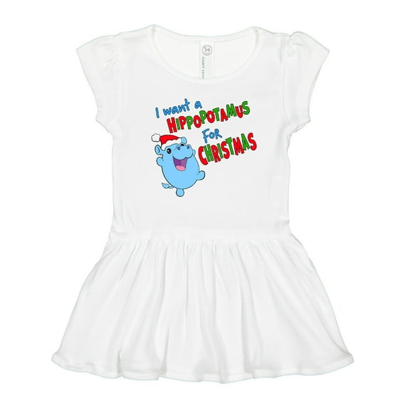 Inktastic I Want a Hippopotamus for Christmas Cute Stuffed Hippo Girls Toddler Dress