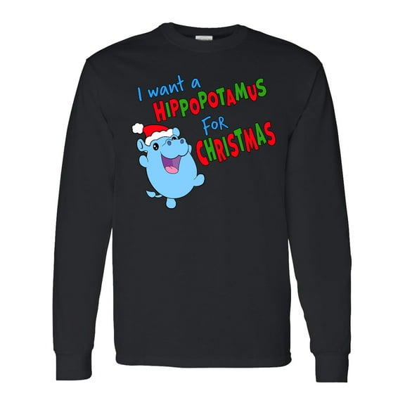 Inktastic I Want a Hippopotamus for Christmas Cute Stuffed Hippo Long Sleeve T-Shirt