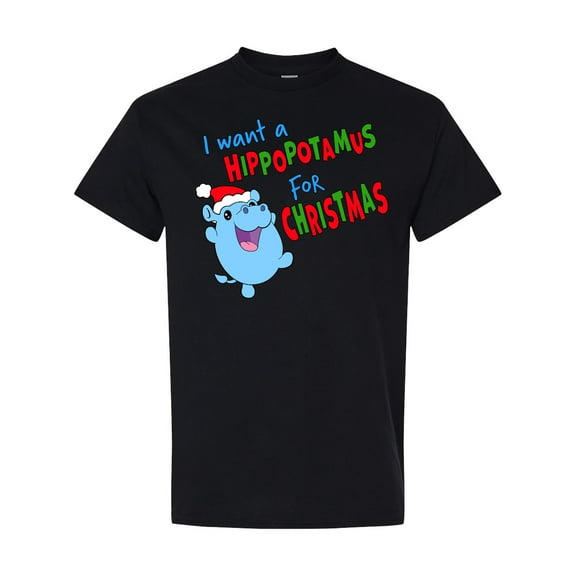 Inktastic I Want a Hippopotamus for Christmas Cute Stuffed Hippo T-Shirt