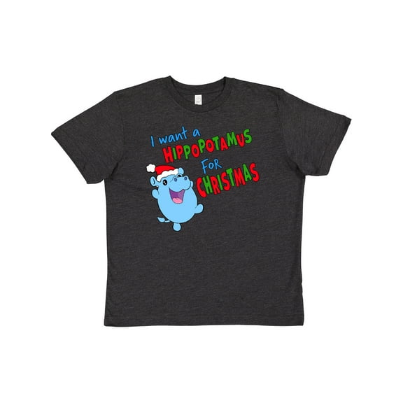 Inktastic I Want a Hippopotamus for Christmas Cute Stuffed Hippo Youth T-Shirt