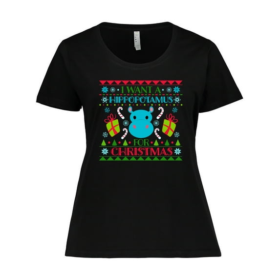 Inktastic I Want a Hippopotamus for Christmas Cute Ugly Sweater Women's Plus Size T-Shirt