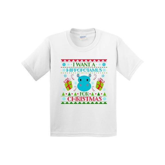 Inktastic I Want a Hippopotamus for Christmas Cute Ugly Sweater Youth T-Shirt