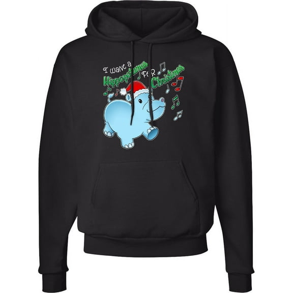 Inktastic I Want a Hippopotamus for Christmas Hippo in Santa Hat Adult Hoodie Sweatshirt