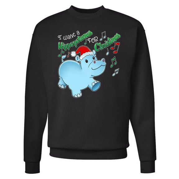 Inktastic I Want a Hippopotamus for Christmas Hippo in Santa Hat Adult Sweatshirt