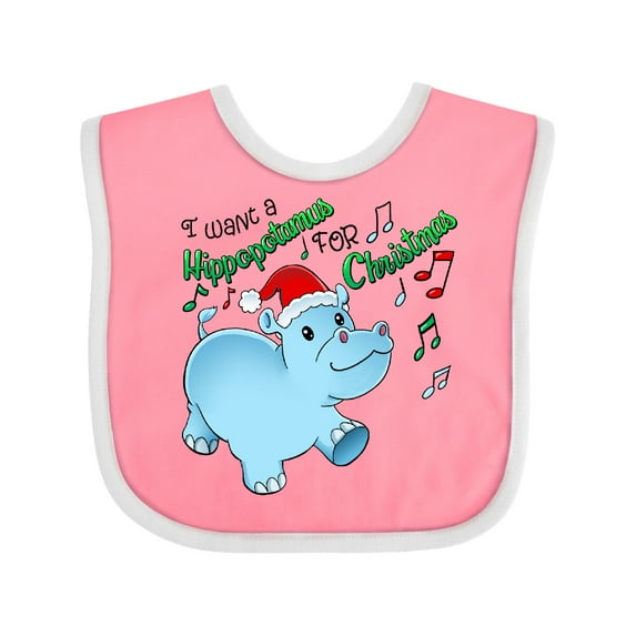 Inktastic I Want a Hippopotamus for Christmas Hippo in Santa Hat Boys or Girls Baby Bib