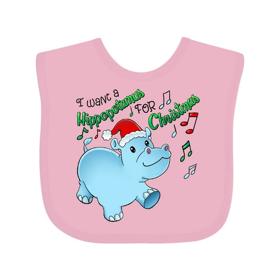 Inktastic I Want a Hippopotamus for Christmas Hippo in Santa Hat Boys or Girls Baby Bib