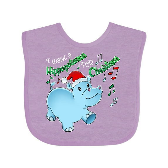 Inktastic I Want a Hippopotamus for Christmas Hippo in Santa Hat Boys or Girls Baby Bib