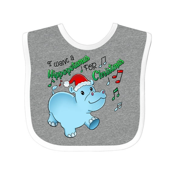 Inktastic I Want a Hippopotamus for Christmas Hippo in Santa Hat Boys or Girls Baby Bib