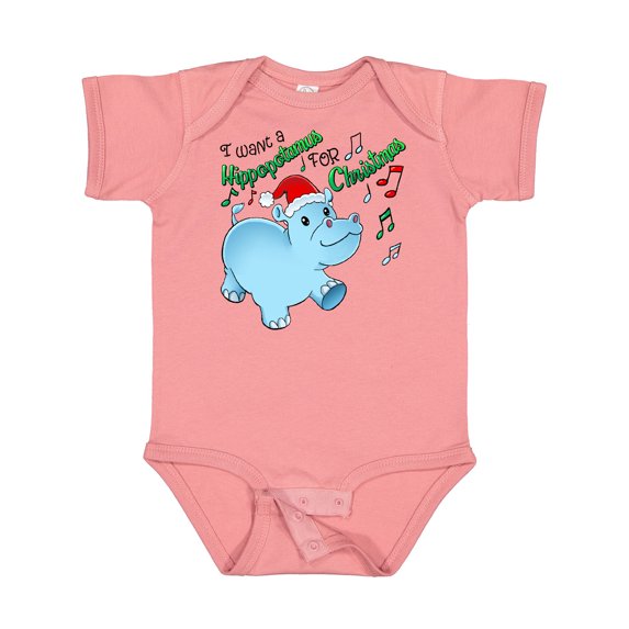 Inktastic I Want a Hippopotamus for Christmas Hippo in Santa Hat Boys or Girls Baby Bodysuit
