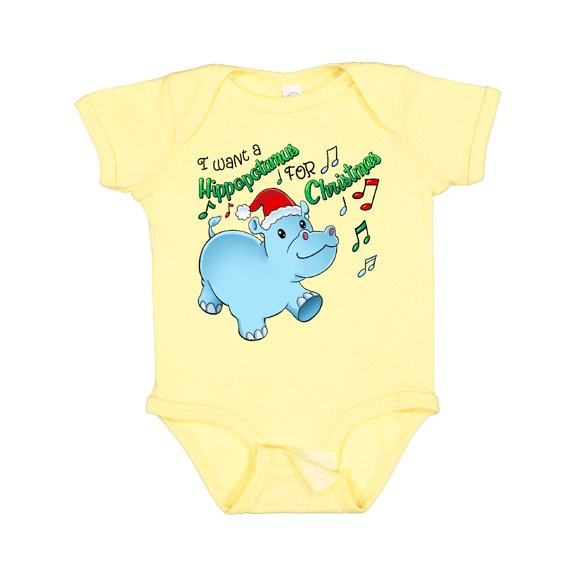 Inktastic I Want a Hippopotamus for Christmas Hippo in Santa Hat Boys or Girls Baby Bodysuit