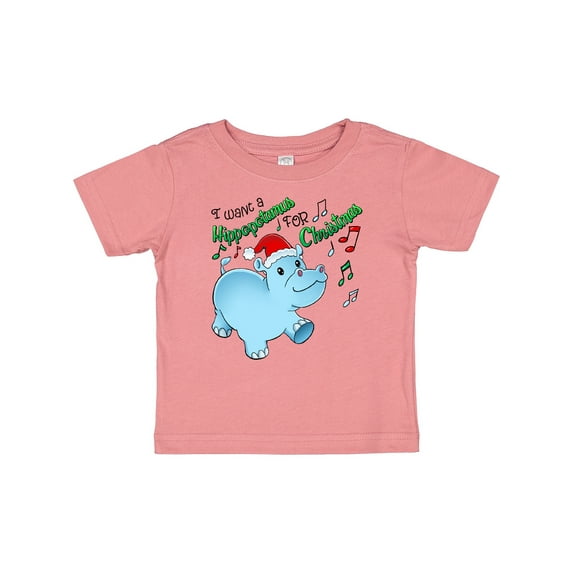 Inktastic I Want a Hippopotamus for Christmas Hippo in Santa Hat Boys or Girls Baby T-Shirt