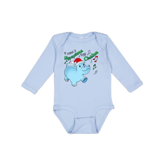 Inktastic I Want a Hippopotamus for Christmas Hippo in Santa Hat Boys or Girls Long Sleeve Baby Bodysuit