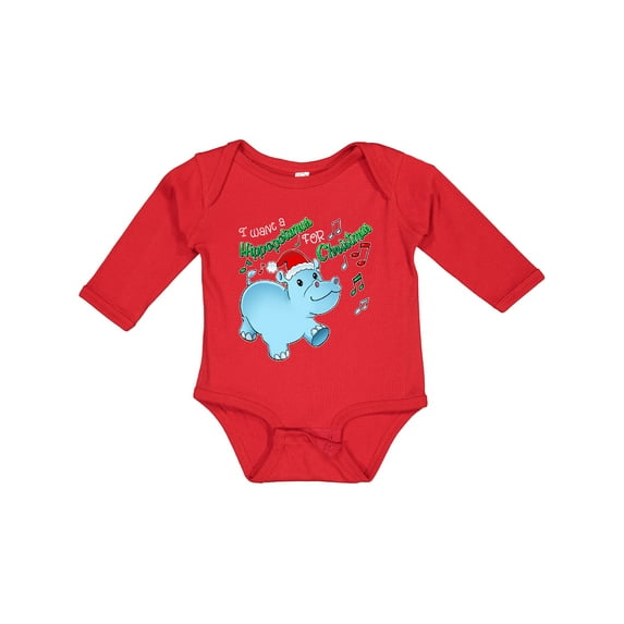 Inktastic I Want a Hippopotamus for Christmas Hippo in Santa Hat Boys or Girls Long Sleeve Baby Bodysuit