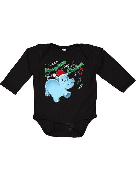 Inktastic I Want a Hippopotamus for Christmas Hippo in Santa Hat Boys or Girls Long Sleeve Baby Bodysuit